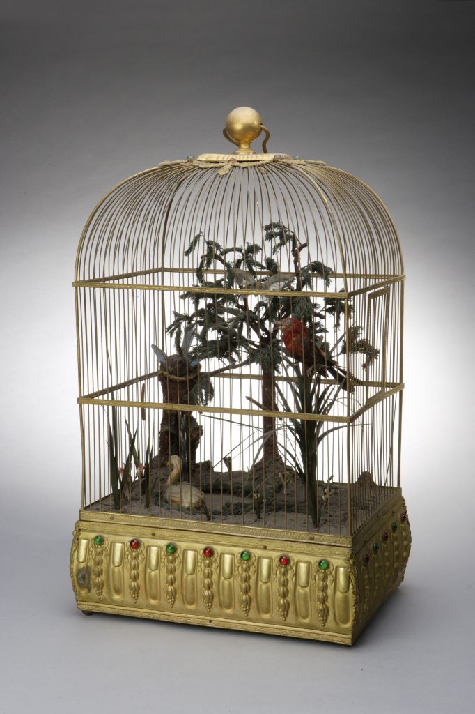 图片[1]-Rectangular stone inlaid gold-plated bird sound cage-China Archive